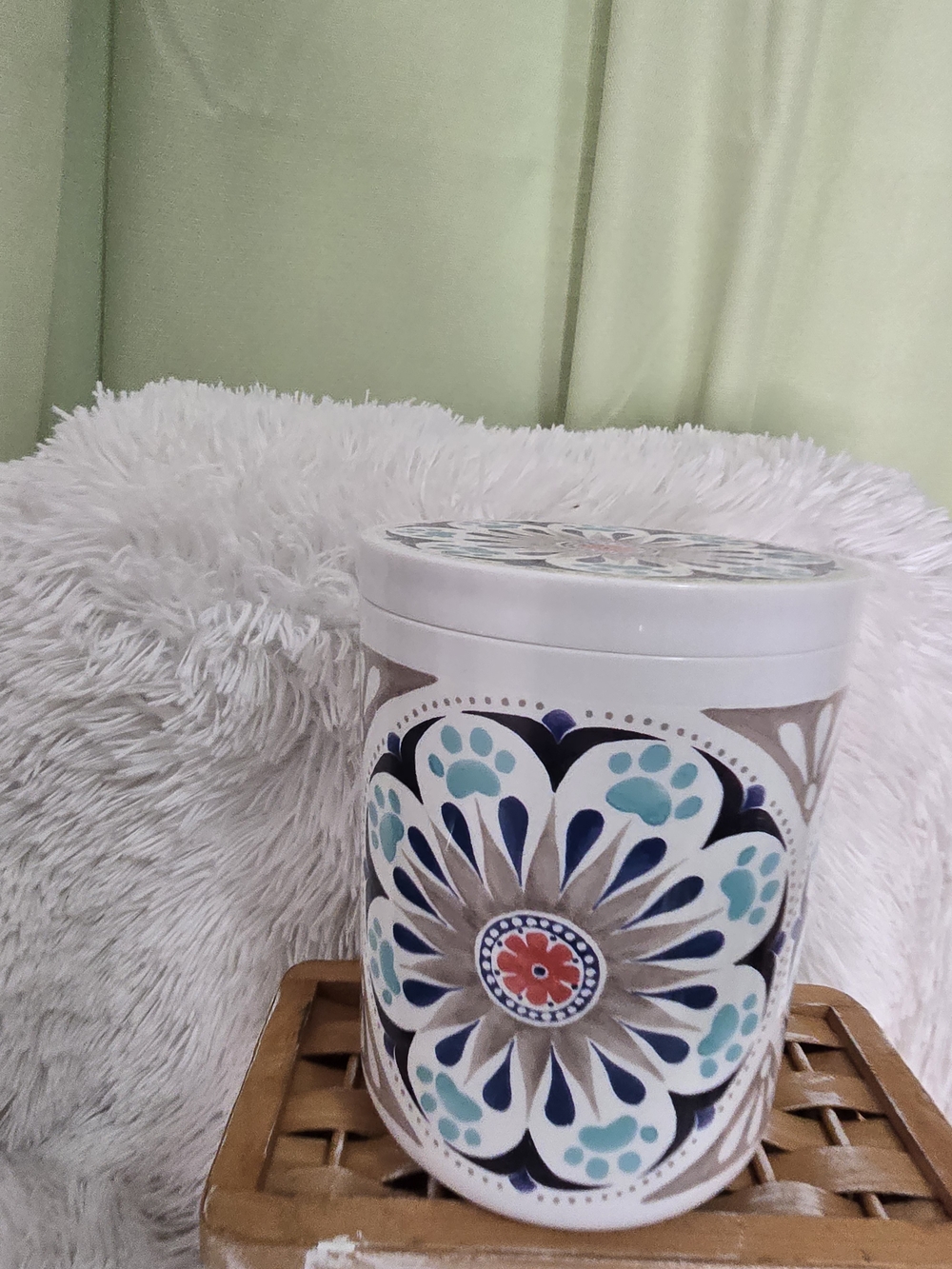 Decorative Ceramic Canister with Floral Medallion